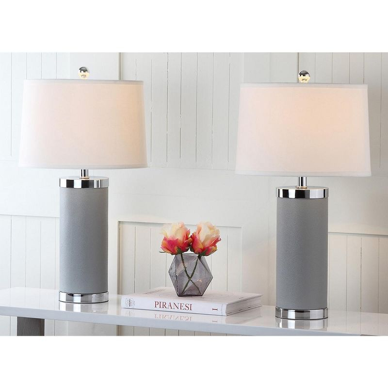 Leather Column Table Lamp (Set of 2) - Grey - Safavieh.