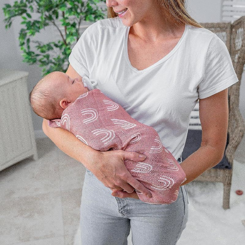 Muslin Swaddle Blankets Neutral Receiving Blanket For Boys And Girls By Comfy Cubs - Pack of 1 - Mauve Rainbow
