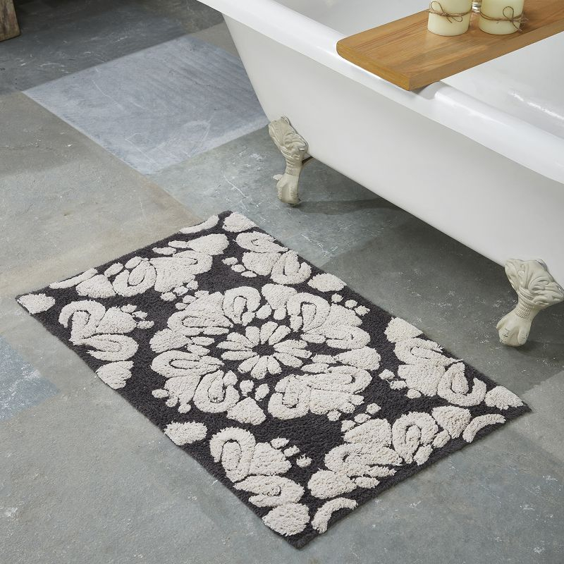 Better Trends Medallion 100% Cotton Tufted Non- Slip Backing 3 PC (17"x24"|20"x20"|21"x34") Bath Rug Set - Charcoal