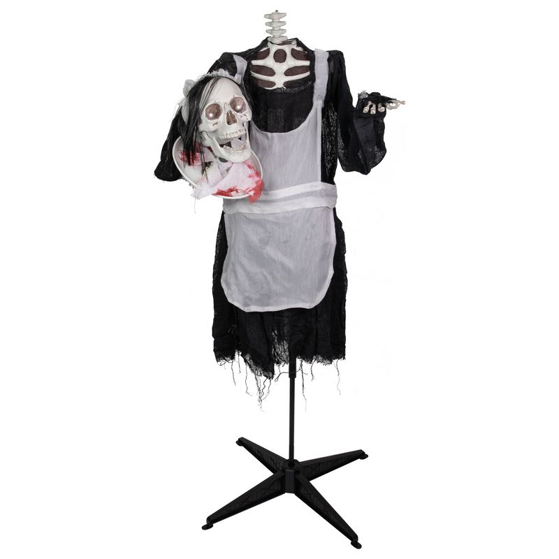 Northlight LED Animated Head-in-Hand Skeleton Maid Halloween Decoration - 57" - White Lights