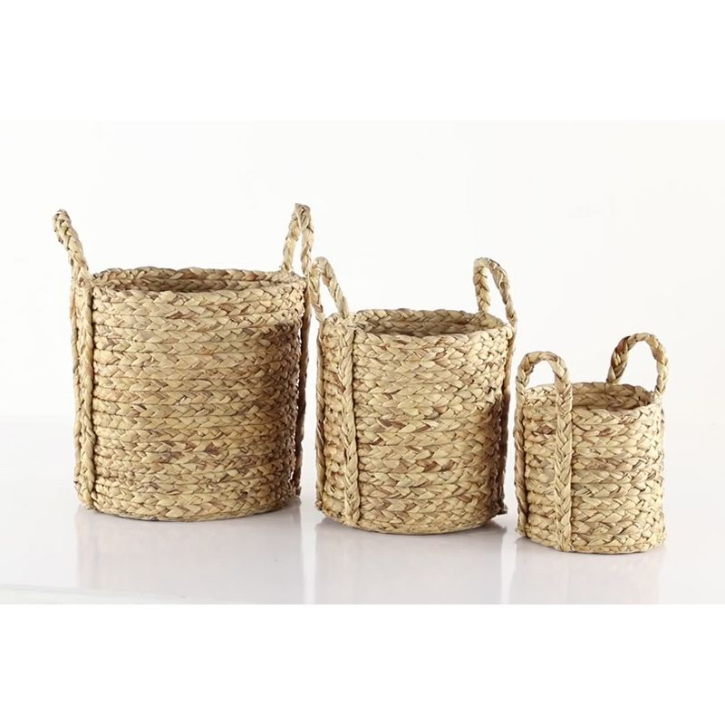 Set of 3 Seagrass Wicker Basket Planters with Handles Natural - Olivia & May: Indoor/Outdoor, 20" Size