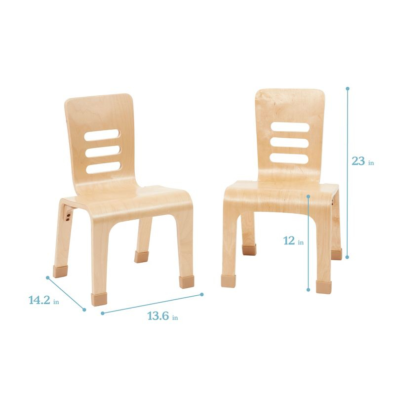 ECR4Kids Bentwood Chair, 12in Seat Height, Natural, 2-Pack