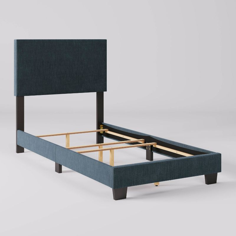 CorLiving Twin Celeste Modern Upholstered Bed Blue: Polyester Fabric, MDF & Wood Frame, Transitional Style