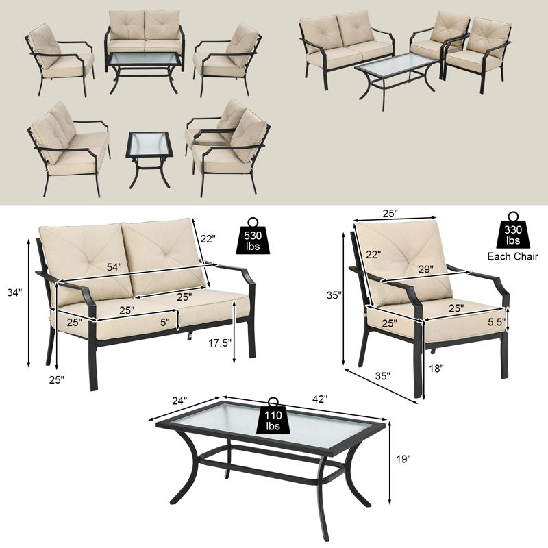 Tangkula 4 PCS Patio Furniture Set Outdoor Sectional Conversation Set w/Coffee Table & Cushions