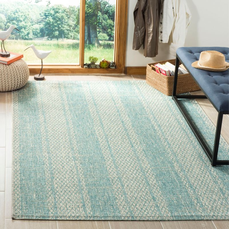 Courtyard CY8736 Power Loomed Indoor and Outdoor Area Rug - Light Grey/Aqua - 4'x5'7" - Safavieh