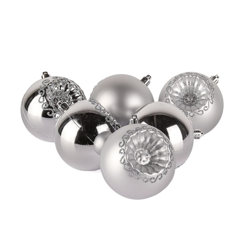 National Tree Company First Traditions Christmas Tree Ornaments, Metallic Silver with Swirls, Set of 6