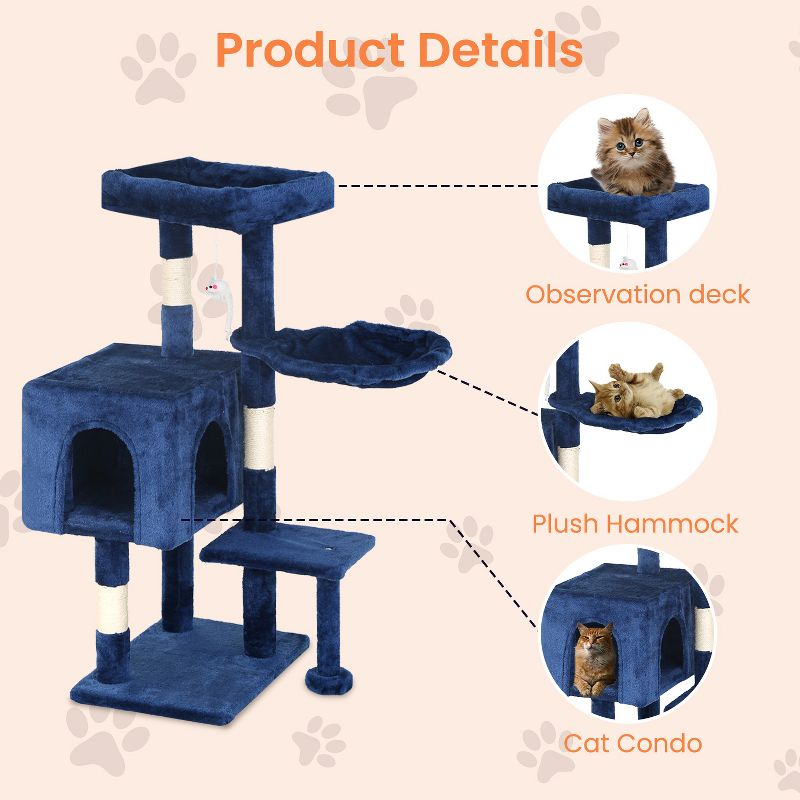FDW Multi-Functional Cat Tree for Climbing Scratching and Resting Cat Tower for Indoor Cats with Cat Scratching Post Cat Condo Furniture, Navy Blue