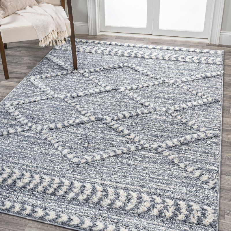 4' x 6' Sofie Moroccan Trellis High-Low Area Rug, Gray/Cream - JONATHAN Y