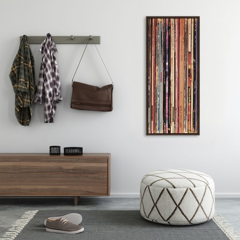 18" x 40" Sylvie Records Framed Canvas by Robert Cadloff of Bomobob Brown - Kate & Laurel All Things Decor: Mid-Century Modern Wall Art