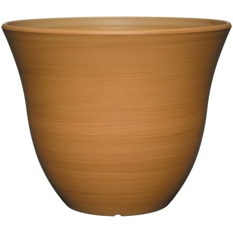 Classic Home and Garden Indoor/Outdoor Round Honeysuckle Resin Flower Pot Planter, Bamboo Brown, 15in