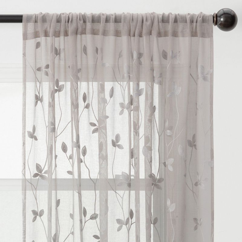 Chanasya 2pk Embroidered Vine Sheer Window Curtain Panels - Set of 2 - 52 x 96 Inches Long - Taupe