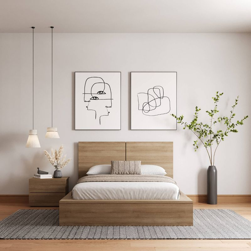 Nexera 3pc Full James Bedroom Set Brown Oak: Modern Style, Includes Nightstand & Headboard