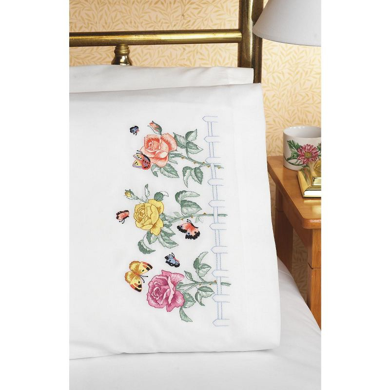Janlynn Stamped Cross Stitch Pillowcase Pair 20"X30"-Rose Garden
