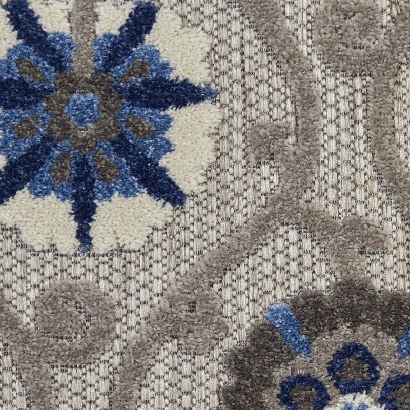Nourison Aloha Contemporary Floral Flatweave High-Low Indoor Outdoor Runner Rug Grey/Blue 2' x 6'