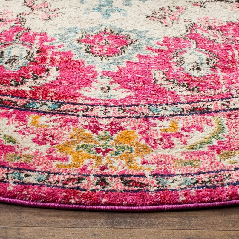 Monaco MNC243 Power Loomed Indoor Area Rug - Pink/Multi - 5' Round - Safavieh
