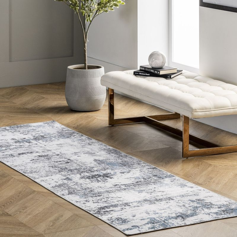 Nuloom Dali Abstract 2x8 Machine Washable Runner Indoor Area Rug for Living Room Bedroom Dining Room Entryway Hallway Kitchen, Blue Grey/Ivory
