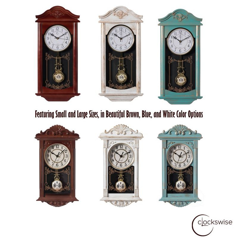 Clockswise Vintage Grandfather Wood-Looking Plastic Pendulum Decorative Battery-Operated Wall Clock, for Home Decor, Brown
