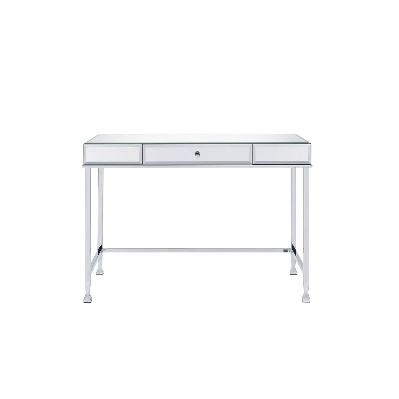 Canine Writing Desk Mirrored/Chrome - Acme Furniture: Contemporary Office Furniture with Drawer