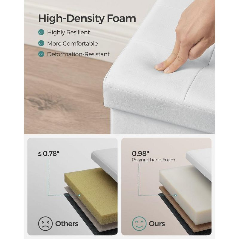 SONGMICS 30 Inches Folding Storage Ottoman Bench with Flipping Lid White