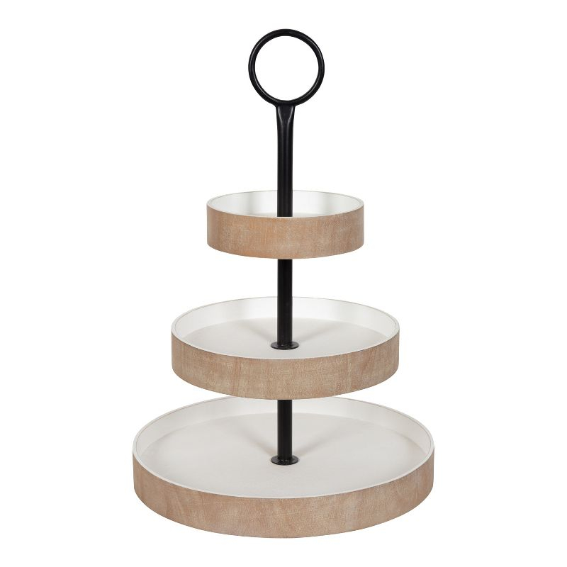 Kate and Laurel Woodmont Tray, 3 Tier, Rustic Brown and White