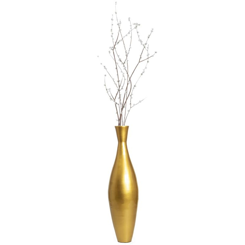 Tall 33 Inch Modern Bamboo Narrow Trumpet Floor Vase - Elegant Decoration Modern Accent Piece, Living Room Decor, Handcrafted Bamboo Art, Gold Small