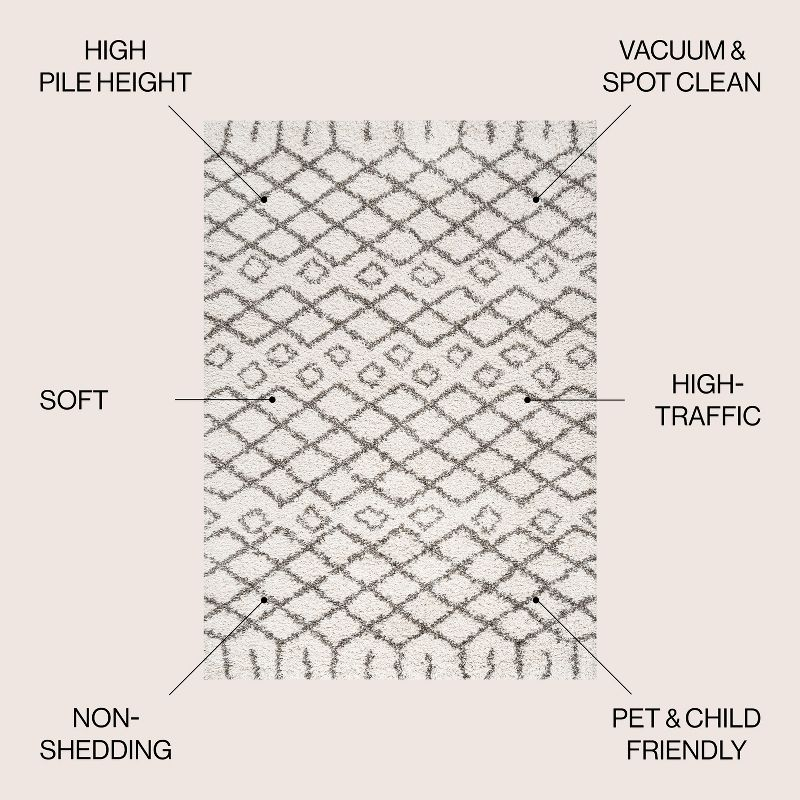 3'x5' Algaida Moroccan Diamond Shag Area Rug, Beige/Dark Gray - JONATHAN Y