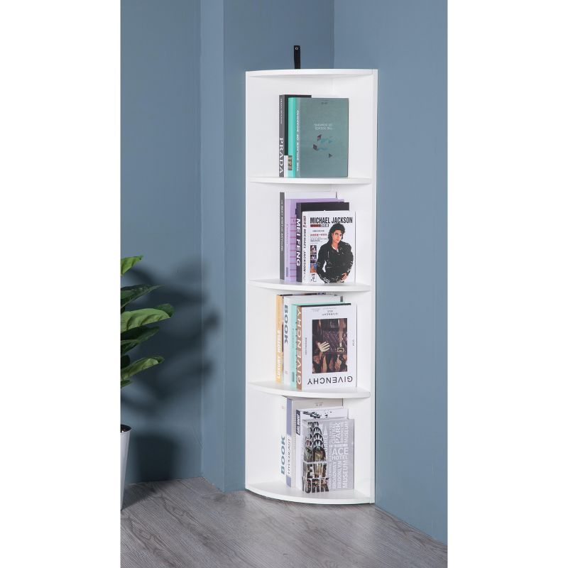 Basicwise Durable 4-Tier Wooden Corner Bookshelf, Perfect for Tiny Home, Office Space, Shelves for Bedroom, Classroom, & Library Shelving Needs, White