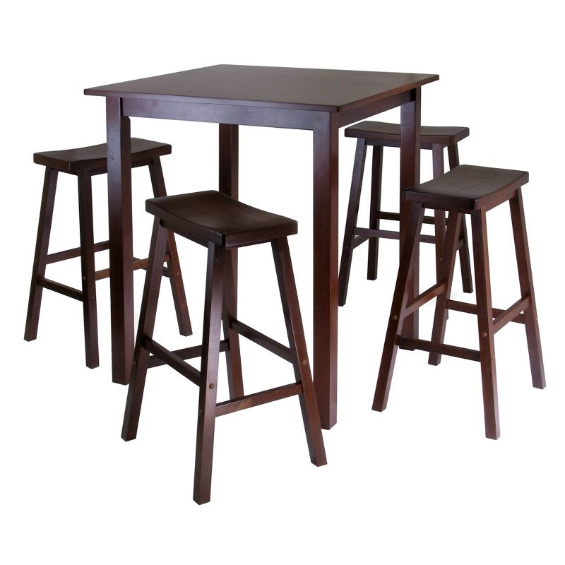 Winsome 5pc Parkland Set Counter Height Dining Set with Saddle Seat Bar Stools Wood/Walnut: High Table Set for 4, Square Top