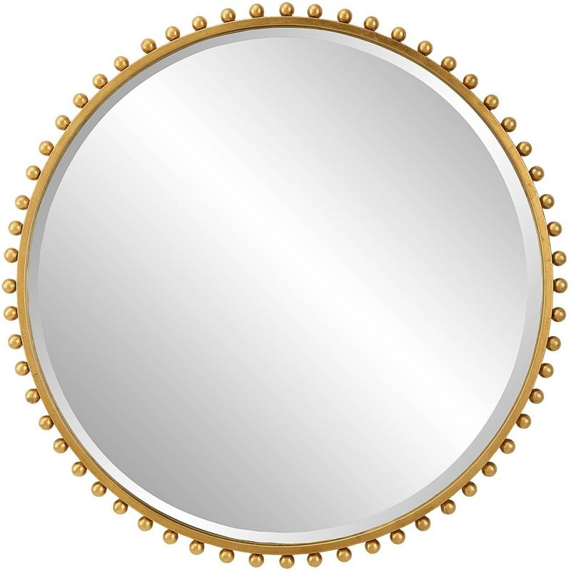 Uttermost Round Vanity Decorative Wall Mirror Modern Beveled Gold Leaf Iron Frame 32" Wide for Bathroom Bedroom Living Room Home