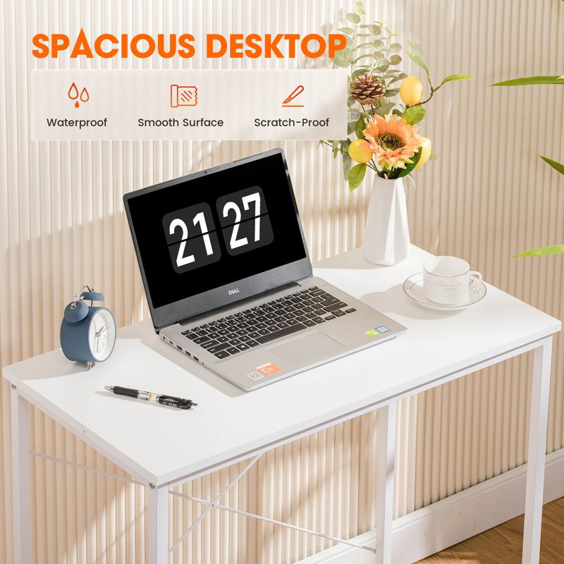 COMHOMA 32'' Computer Desk, Study Writing Table for Small Space, Save Space Office Desk with Metal Legs, White