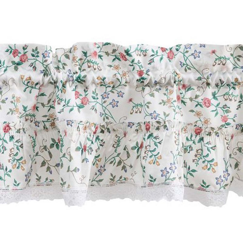 Ellis Country Floral Small Scale 1.5" Rod Pocket Floral Pattern with Ruffle Lace Edge Tier 58"x24" Multicolor