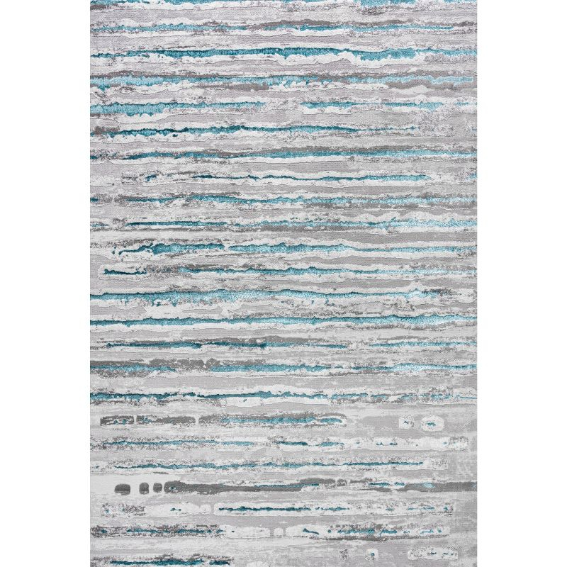 4'x6' Batten Modern Stripe Area Rug, Gray/Turquoise - JONATHAN Y