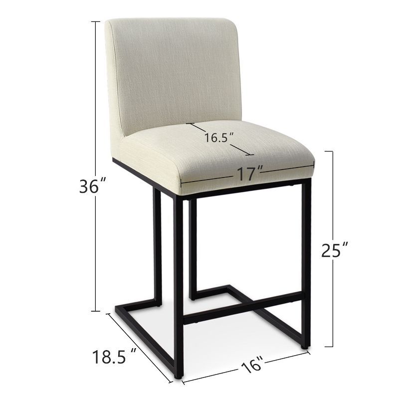Set of 2 Upholstered Counter Height Bar Stools, 25" Armless Fabric Seat with Black Metal Sled Legs for Kitchen Island & Home Bar-Maison Boucle