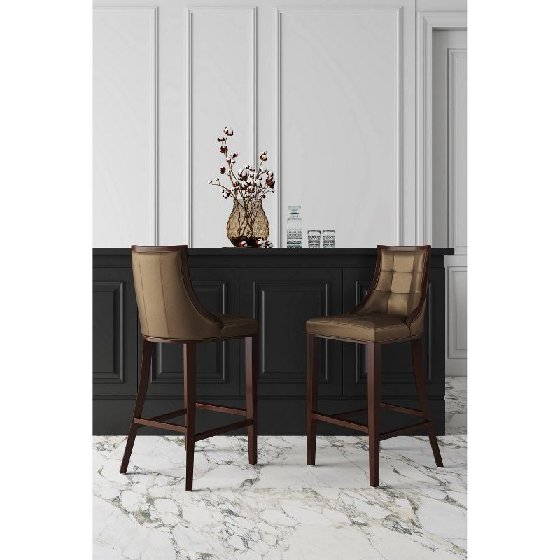 Set of 3 Fifth Avenue Upholstered Beech Wood Faux Leather Barstools Bronze - Manhattan Comfort: Laslo Modern Kitchen Island Seating