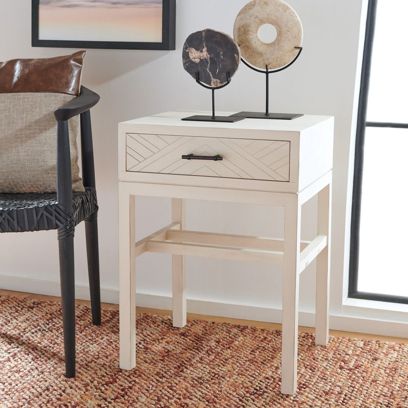 Ajana 1 Drawer Accent Table - Distressed White - Safavieh.
