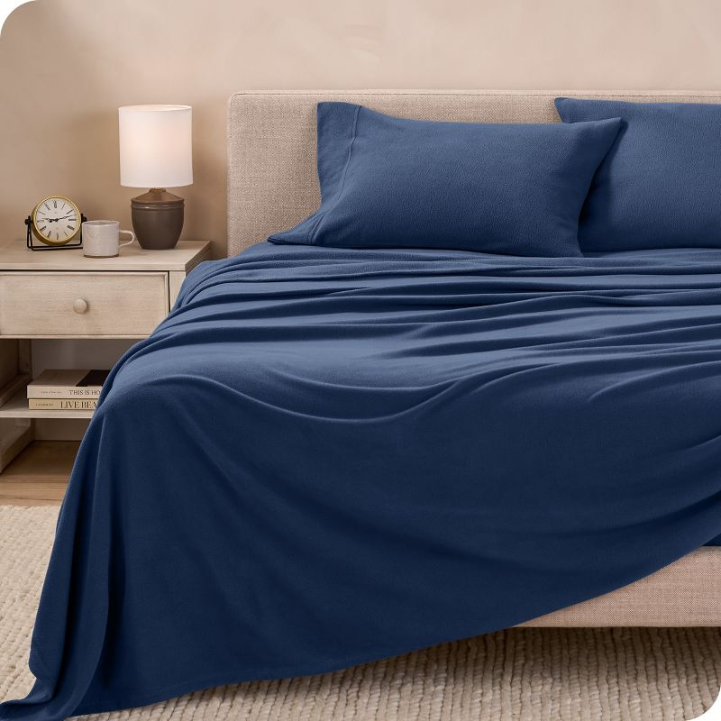 Twin XL Dark Blue Polar Fleece Sheet Set by Bare Home