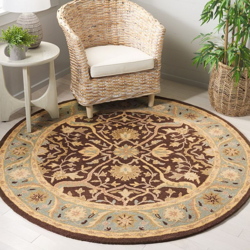 Antiquity AT14 Hand Tufted Indoor Area Rug - Brown/Green - 3'6" Round - Safavieh