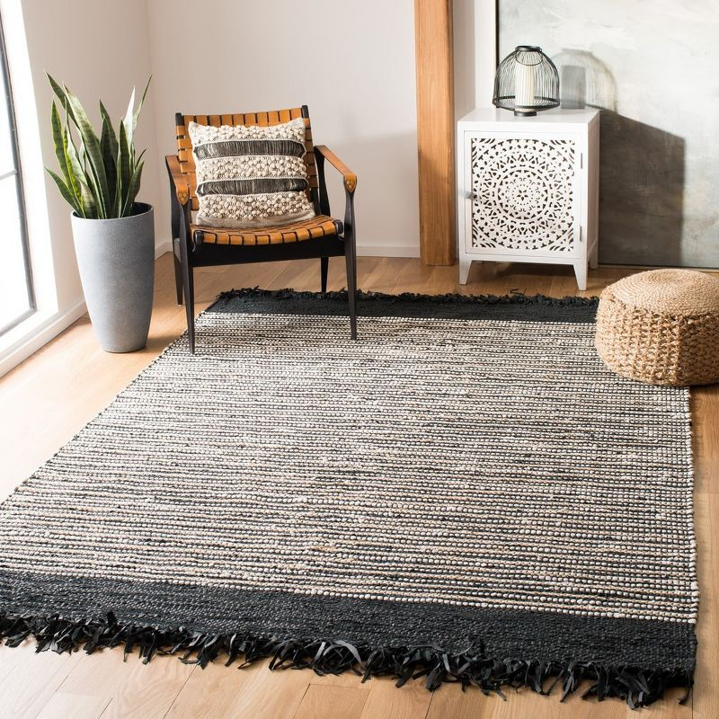 Vintage Leather VTL373 Hand Woven Indoor Area Rug - Black/Multi - 4'x6' - Safavieh.