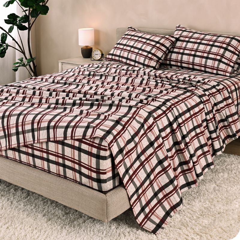 Nordic Plaid - Black Cotton Flannel Queen Sheet Set by Bare Home