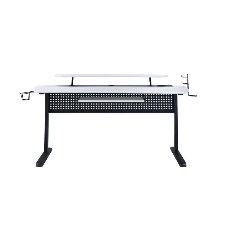 Vildre Gaming Desk with USB Port Black/White - Acme Furniture: Hutch, Power Outlets, Cupholder, Controller Stand