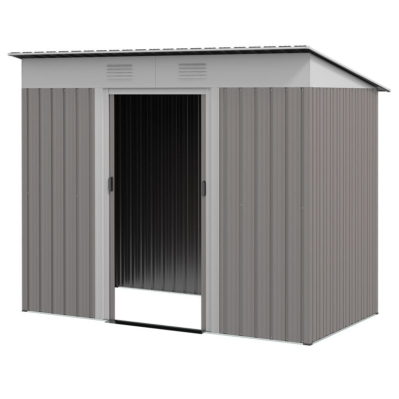 Outsunny 7' x 4' Metal Garden Shed, Backyard Tool Storage Shed with Dual Locking Doors, 2 Air Vents and Steel Frame, Light Gray