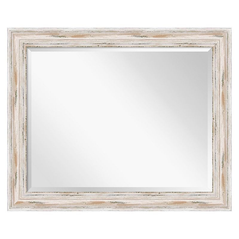 33" x 27" Alexandria White Wash Framed Wall Mirror - Amanti Art: Beveled, No Assembly Required