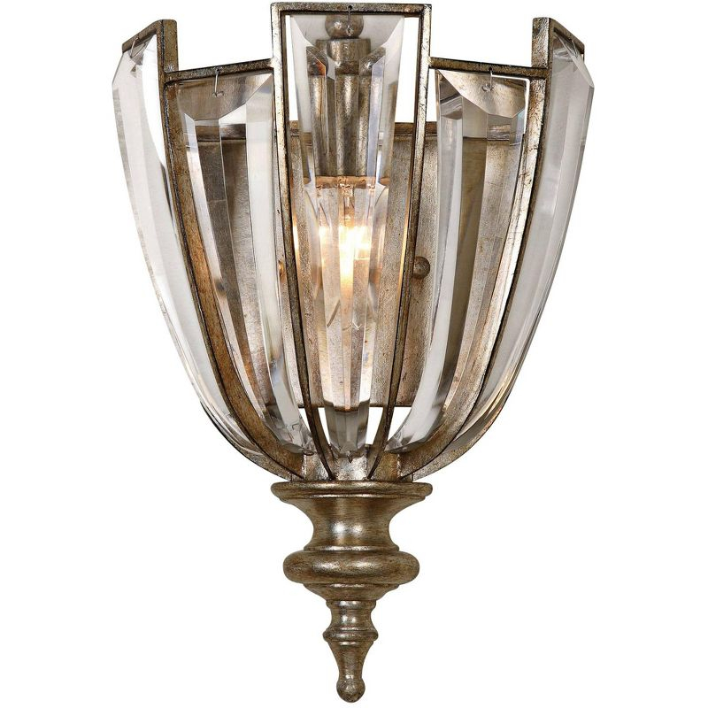 Uttermost Vintage Wall Light Sconce Silver Champagne Hardwired 9" Fixture Beveled Glass for Bedroom Bathroom Vanity Bedside House