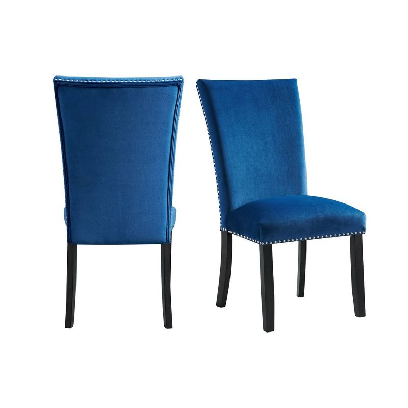 Set of 2 Celine Velvet Side Chair Blue - Picket House Furnishings: Upholstered, Nailhead Trim, Rubberwood Legs