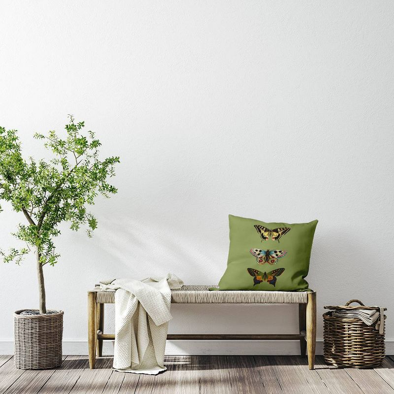 16"x16" Butterflies Square Throw Pillow Green - e by design
