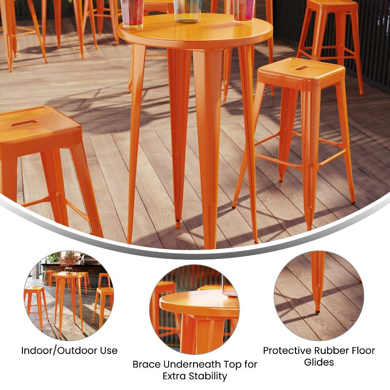 Flash Furniture Commercial Grade 24" Round Orange Metal Indoor-Outdoor Bar Height Table
