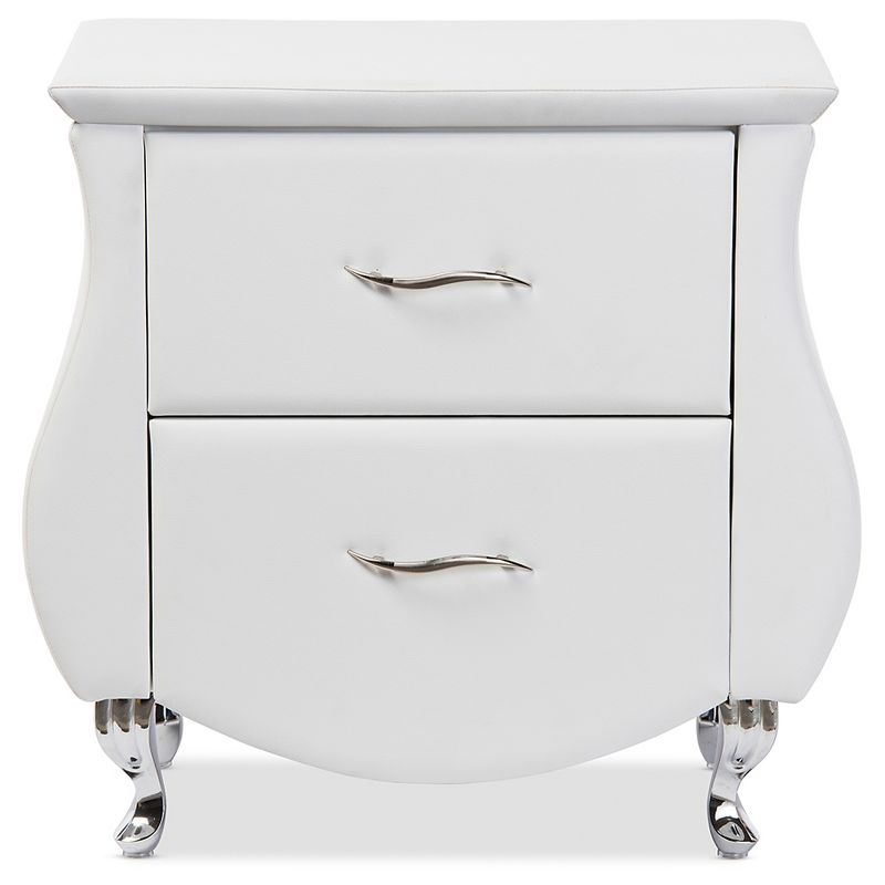 Baxton Studio Erin Modern And Contemporary Faux Leather Upholstered Nightstand White: Elegant Bedside Table, Hardwood Frame