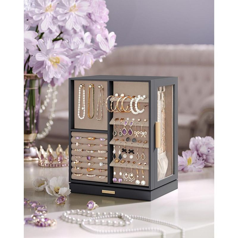 Jewelry Box 360¡ã Rotating, Jewelry Storage Case with 5 Drawers, Jewelry Organizer, Glass Window, Spacious Slate Gray