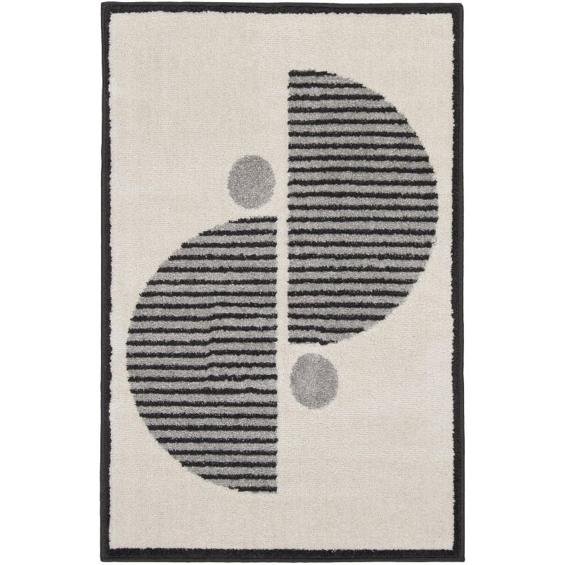 Nourison Modern Passion Circle Mid-Century Modern Indoor Rug Ivory/Black 2' x 3'
