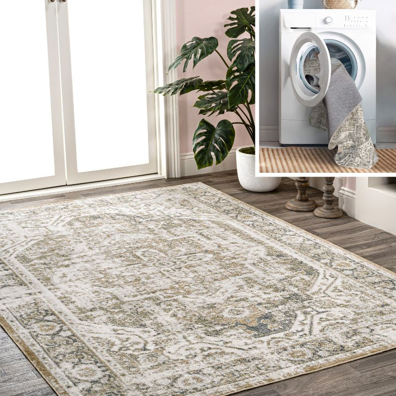 JONATHAN Y Keesha Bold Distressed Medallion Low-Pile Machine-Washable Green/Cream 5 ft. x 8 ft. Area Rug